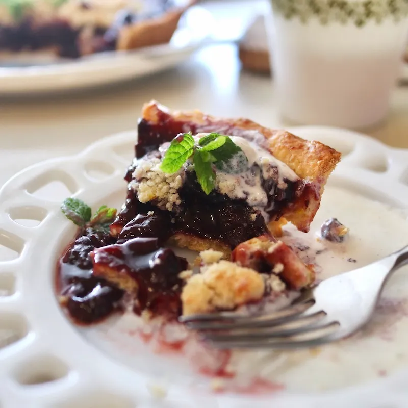 アメリカンチェリーとブルーベリーのタルト、食べかけ